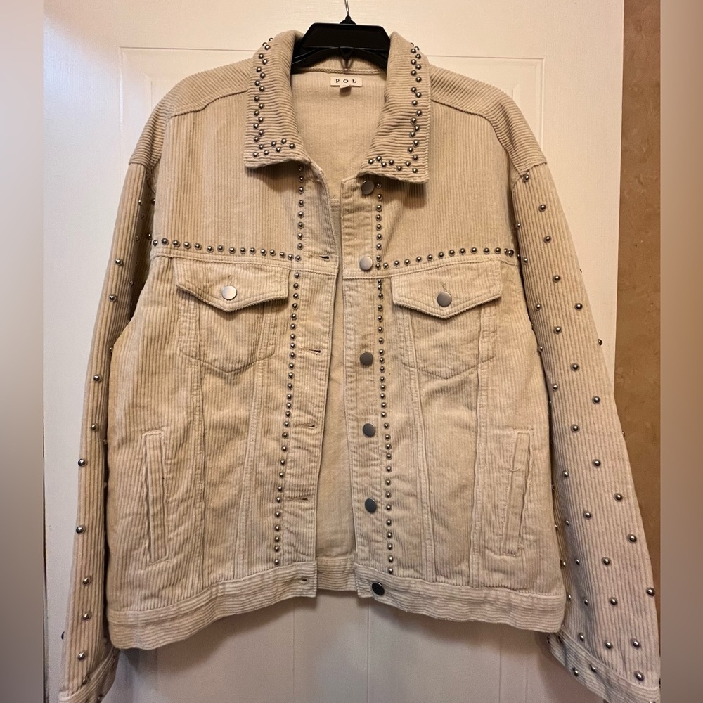 Women’s POL Studded Cream Corduroy Jacket Size Large